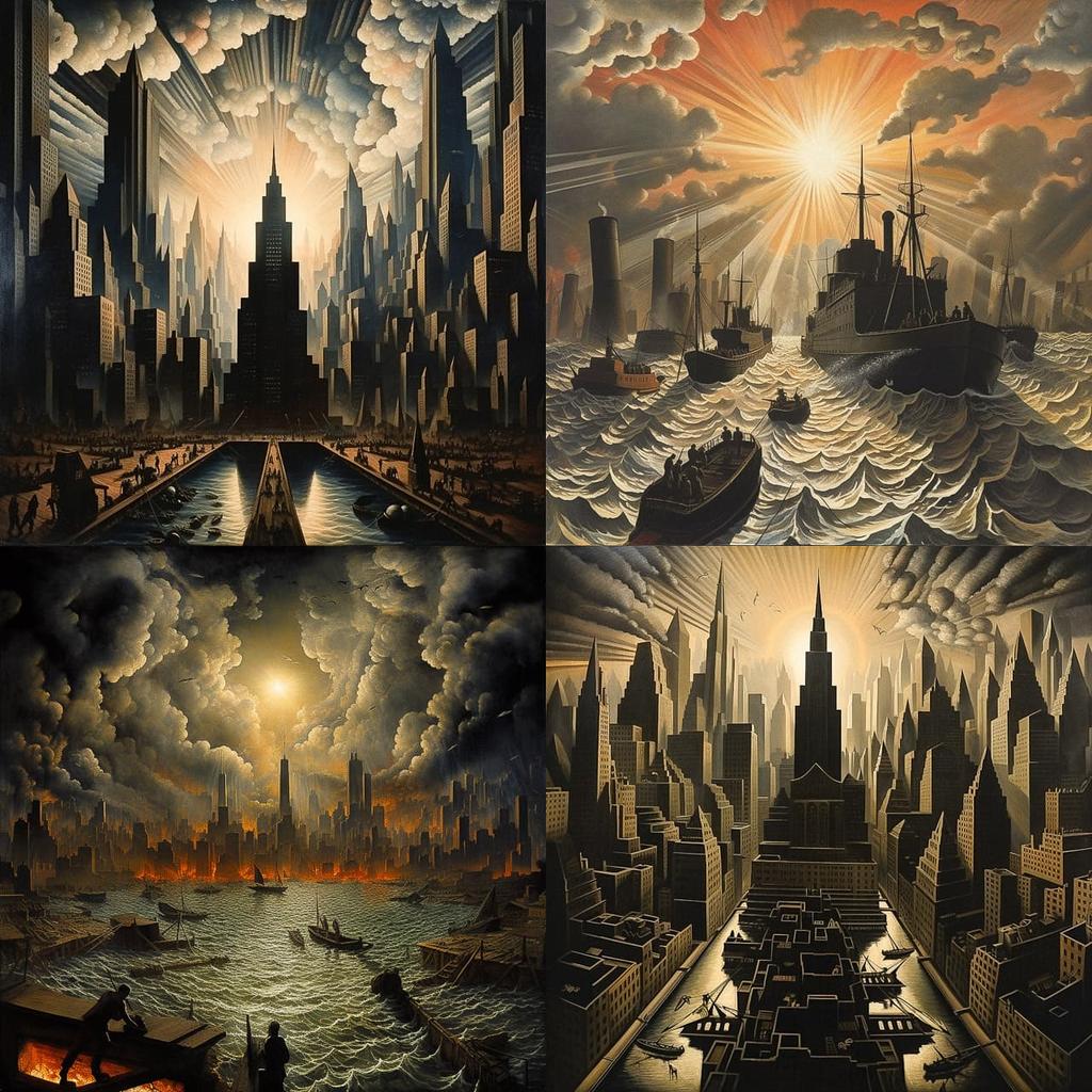 Christopher R. W. Nevinson style, Midjourney V5.2, render 1 of 4
