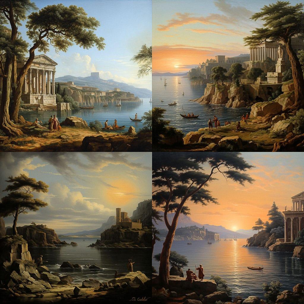 Claude Lorrain style, Midjourney V5.2, render 1 of 4