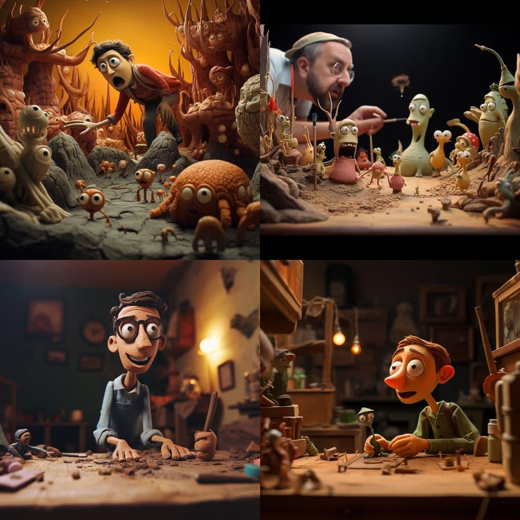 Claymation style, Midjourney V5.2, render 1 of 4