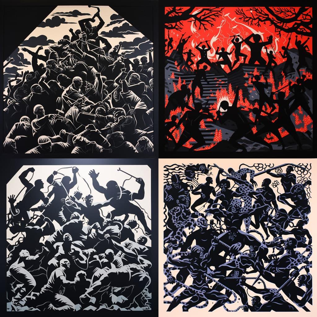 Cleon Peterson style, Midjourney V5.2, render 1 of 4