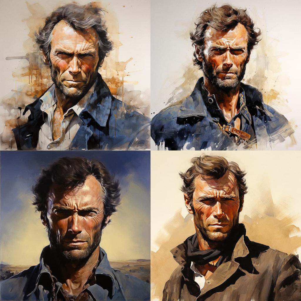 Clint Eastwood style, Midjourney V5.2, render 1 of 4