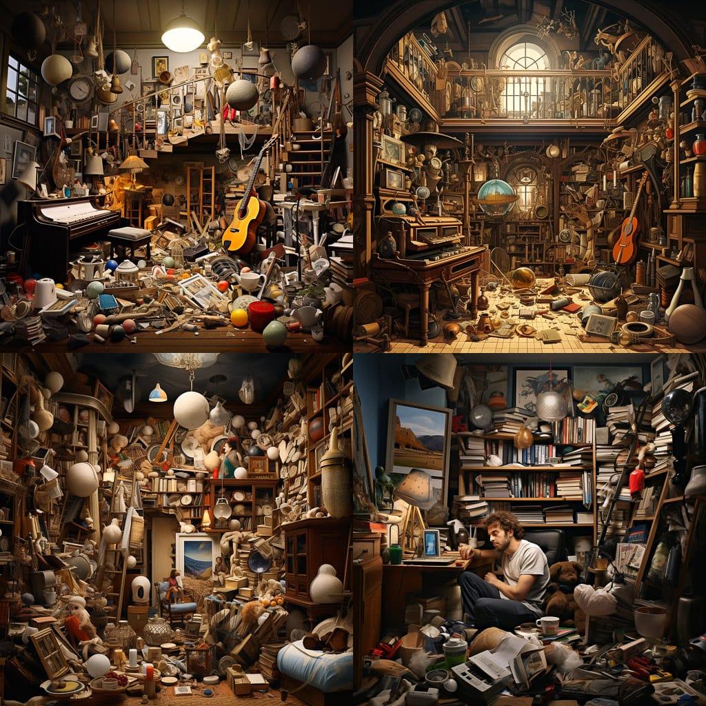 Cluttered composition style, Midjourney V5.2, render 1 of 4