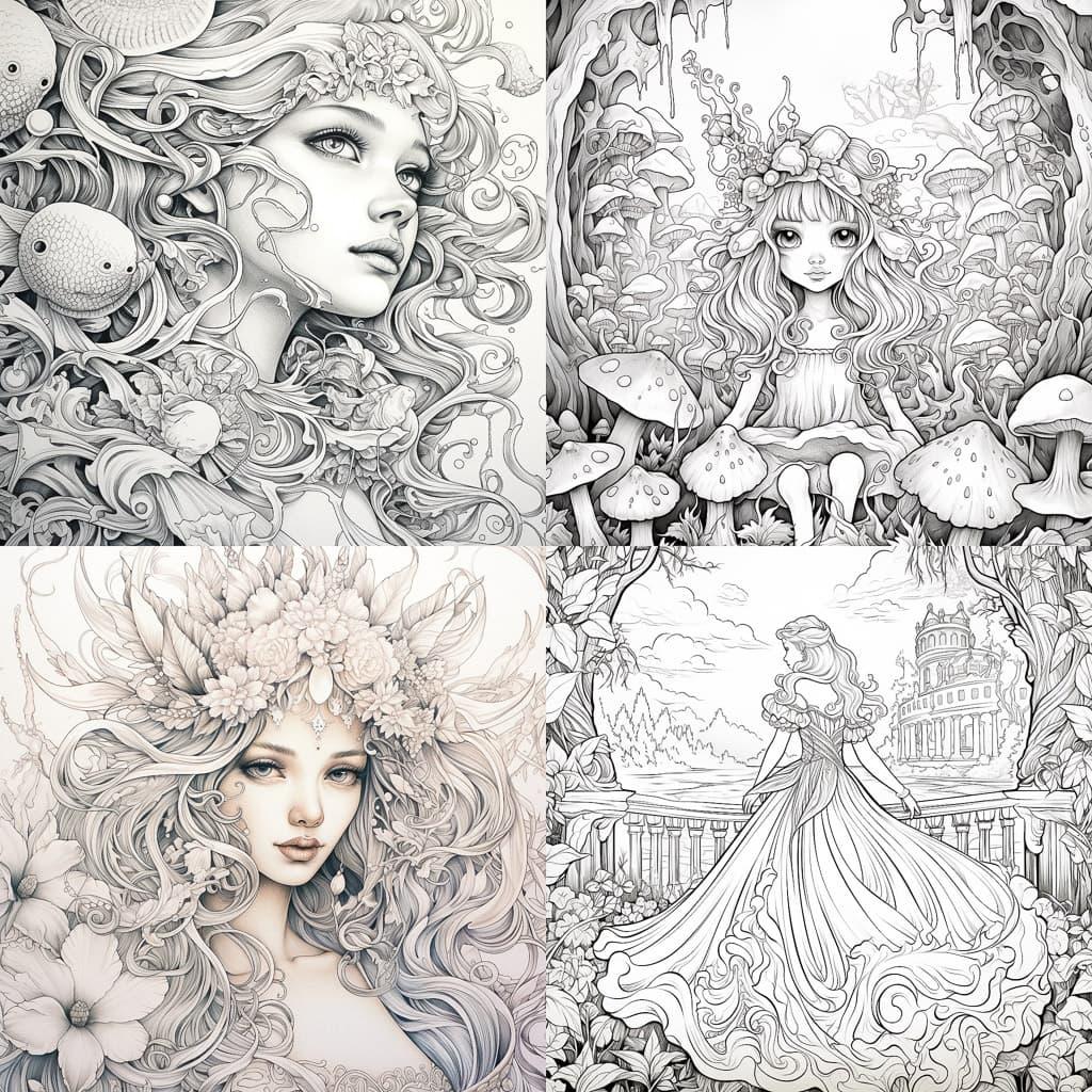 Coloring book page style, Midjourney V5.2, render 1 of 4