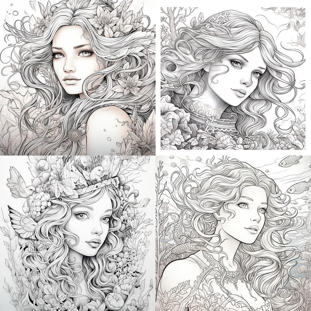 Coloring-in sheet style, Midjourney V5.2, render 1 of 4