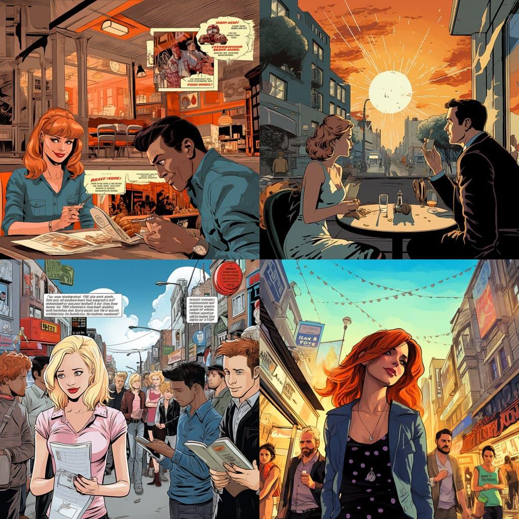 Comic strip style style, Midjourney V5.2, render 1 of 4