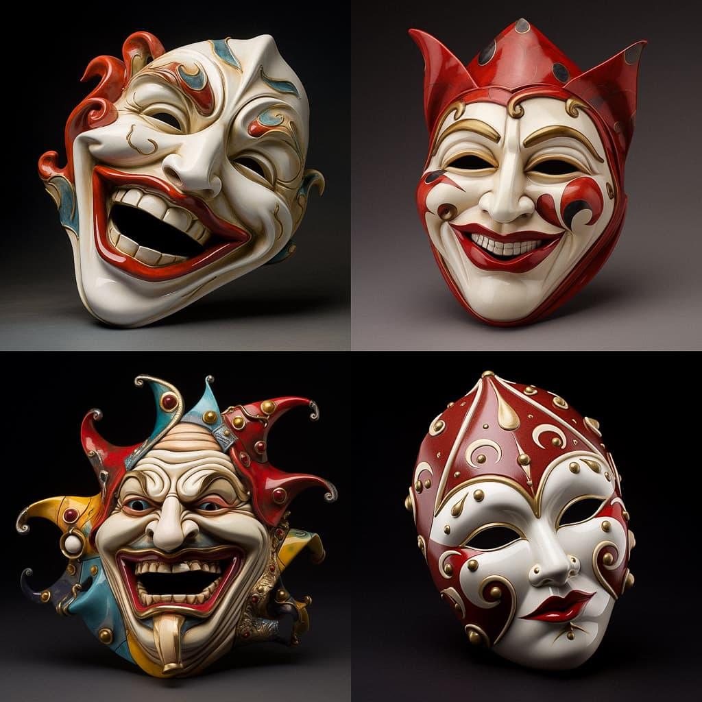 Commedia dell'Arte mask style, Midjourney V5.2, render 1 of 4