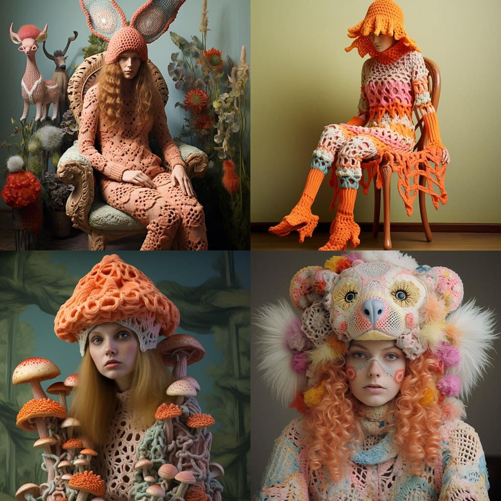 Crocheted style, Midjourney V5.2, render 1 of 4
