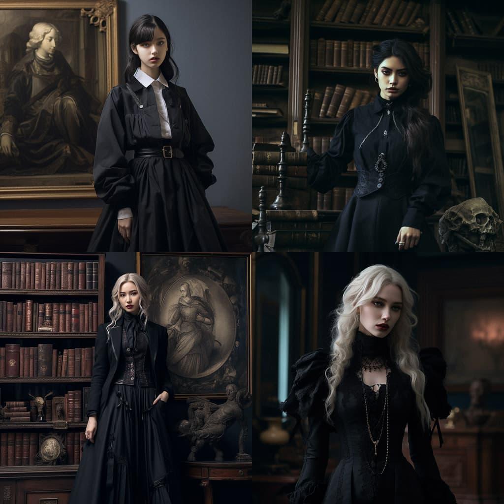 Dark Academia fashion style, Midjourney V5.2, render 1 of 4