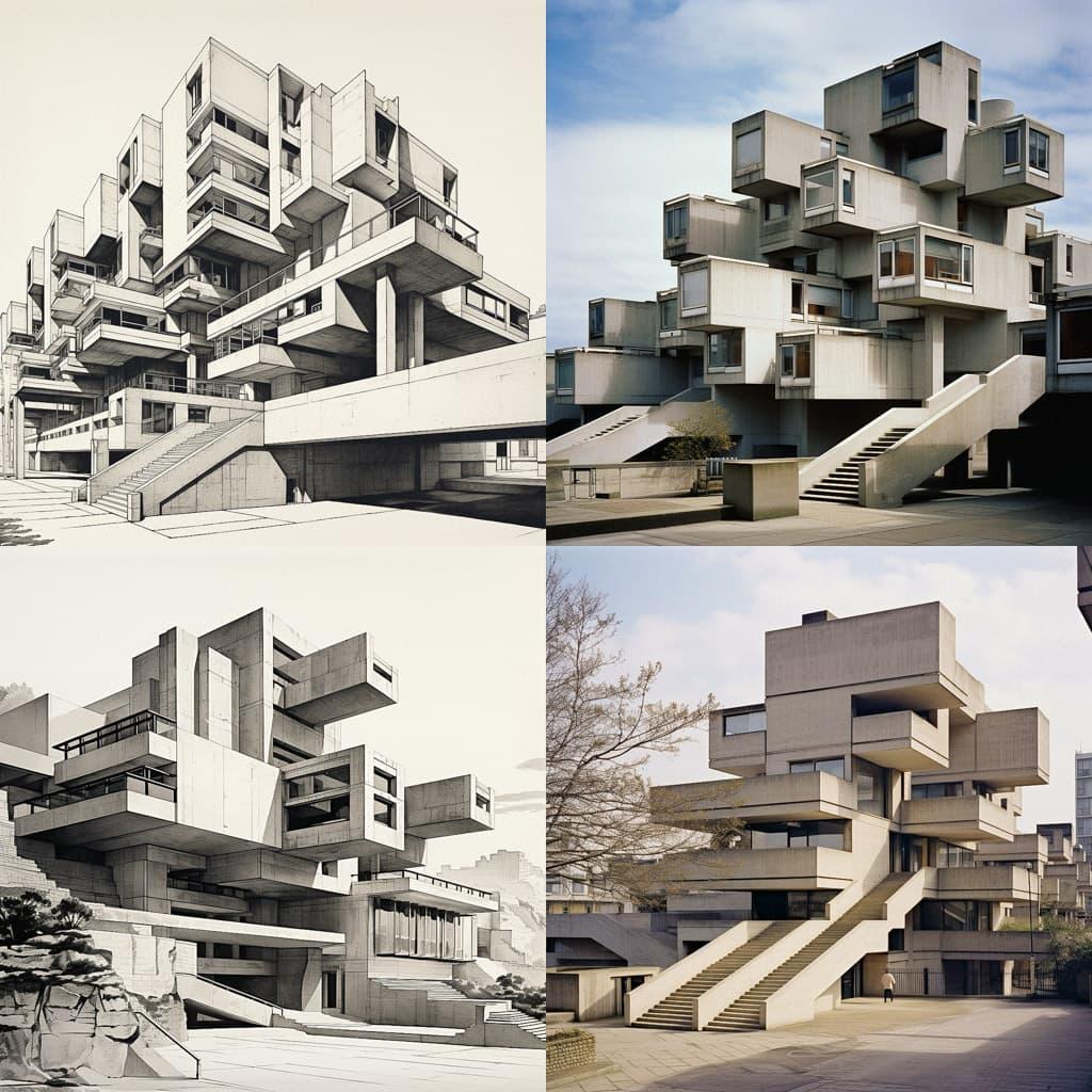 Denys Lasdun style, Midjourney V5.2, render 1 of 4