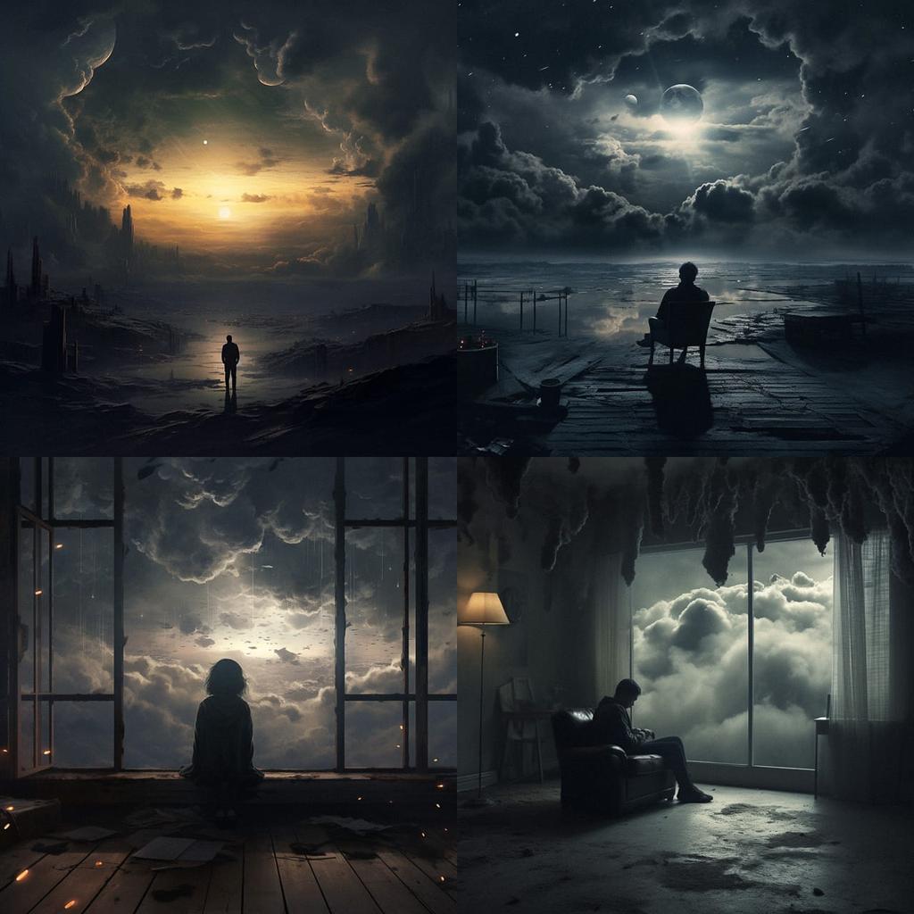 Depressed atmosphere style, Midjourney V5.2, render 1 of 4