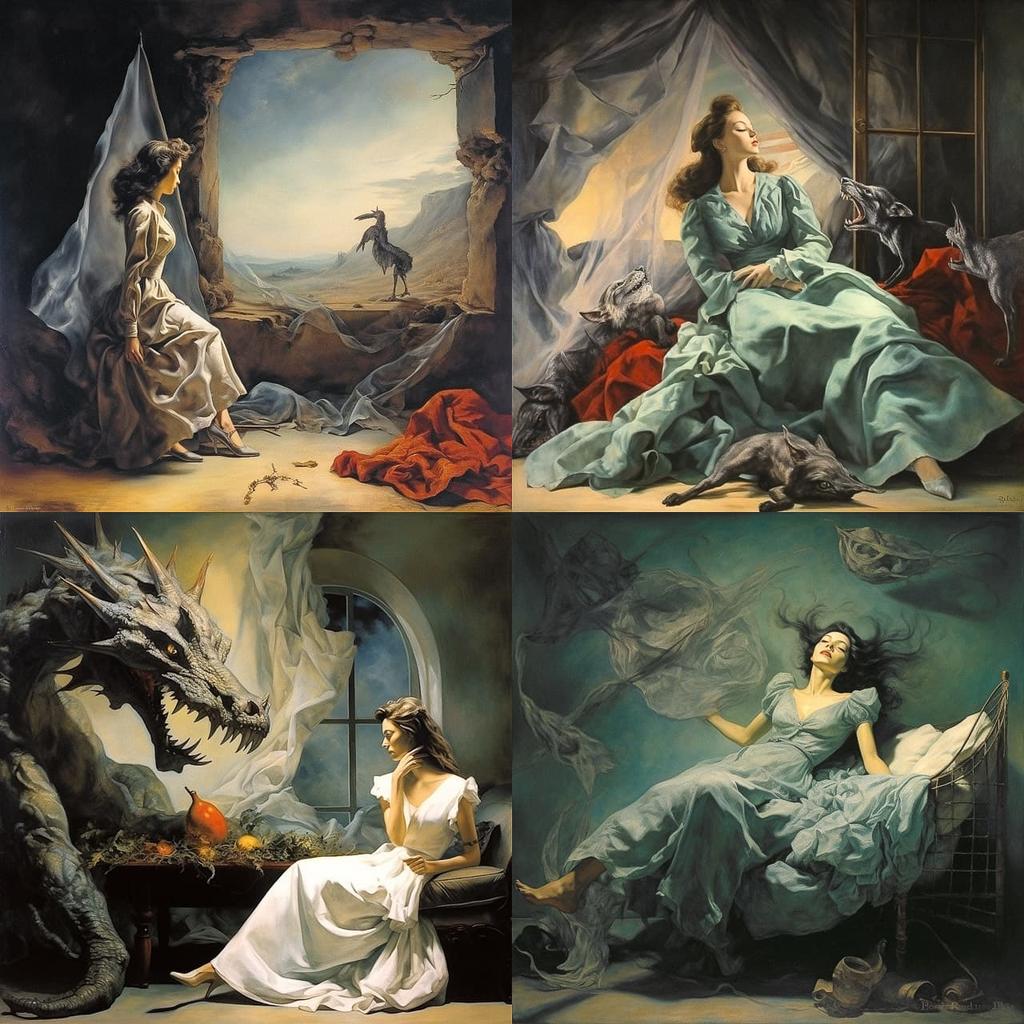 Dorothea Tanning style, Midjourney V5.2, render 1 of 4