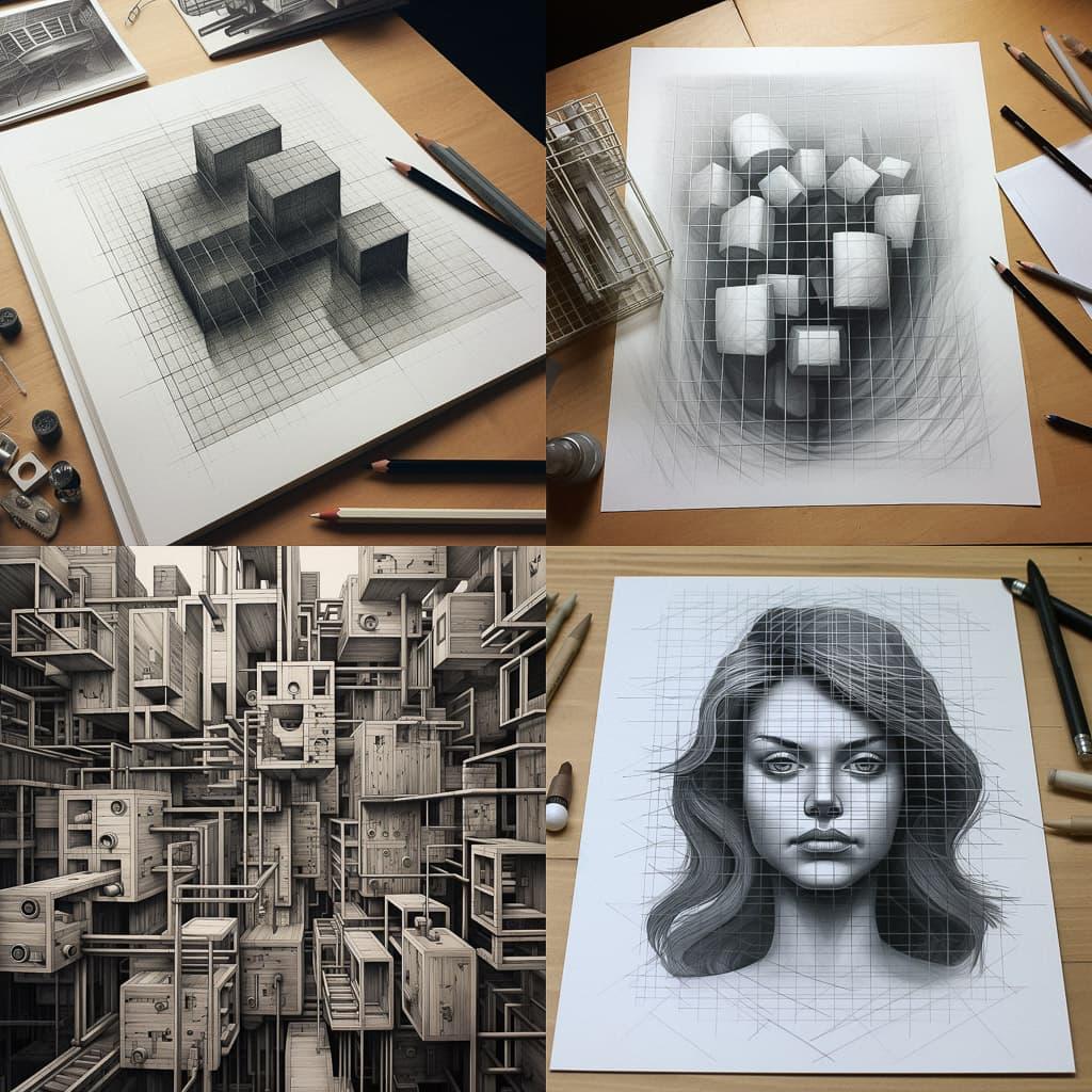 Drawing grid paper style, Midjourney V5.2, render 1 of 4
