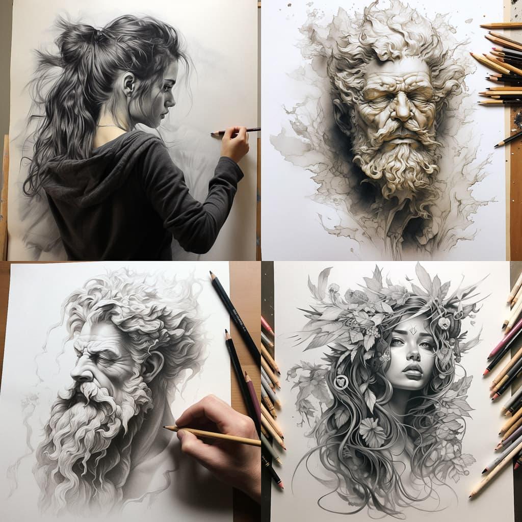 Dry brush drawing style, Midjourney V5.2, render 1 of 4