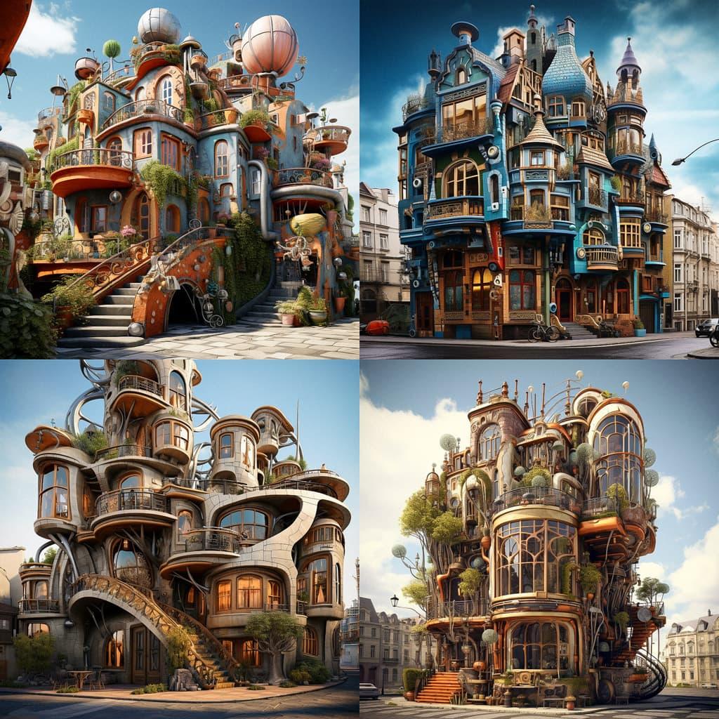Eclectic architecture style, Midjourney V5.2, render 1 of 4
