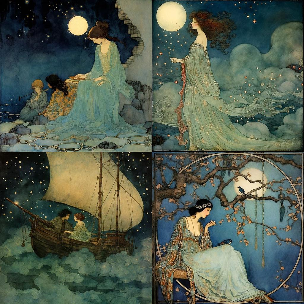 Edmund Dulac style, Midjourney V5.2, render 1 of 4