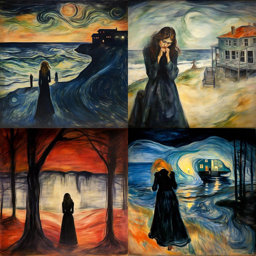 Edvard Munch style, Midjourney V5.2, render 1 of 4