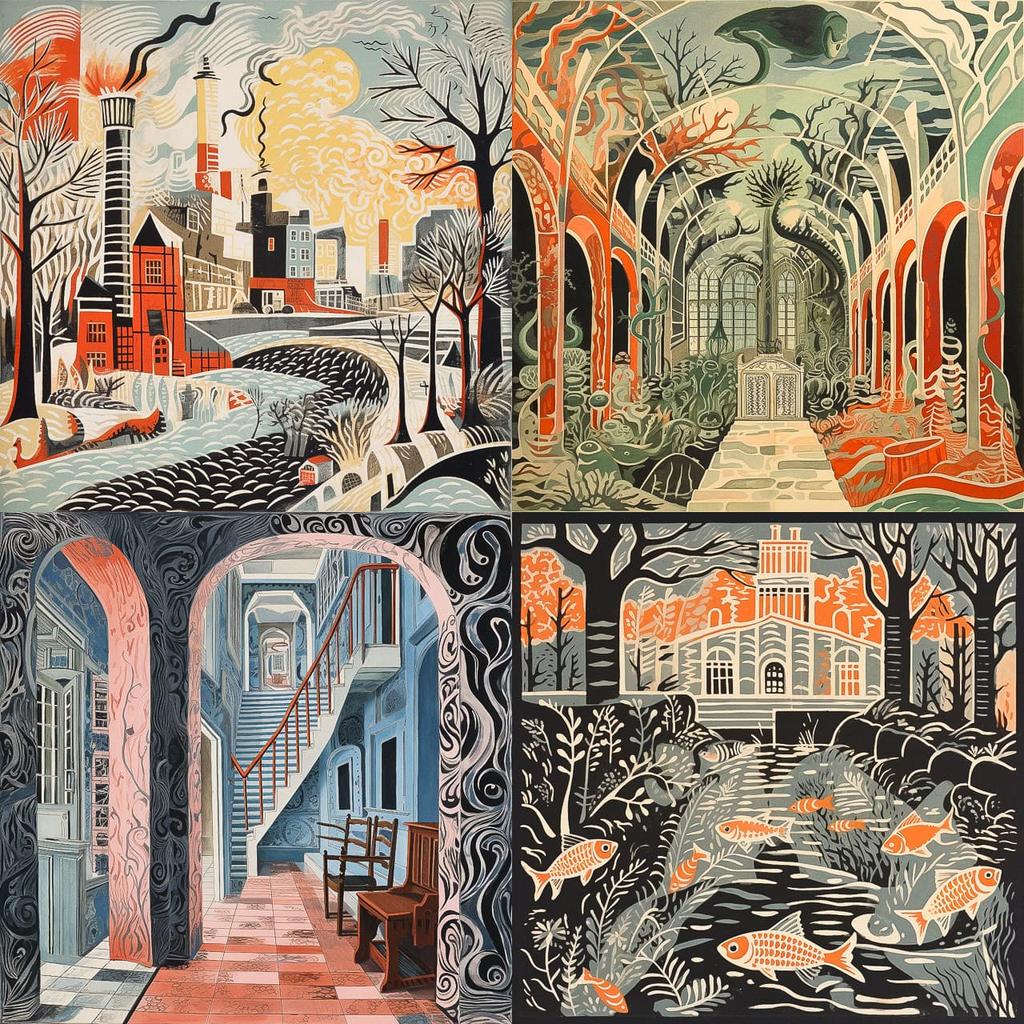 Edward Bawden style, Midjourney V5.2, render 1 of 4