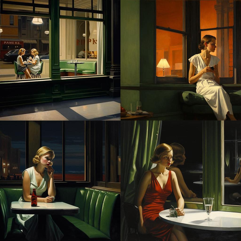 Edward Hopper style, Midjourney V5.2, render 1 of 4