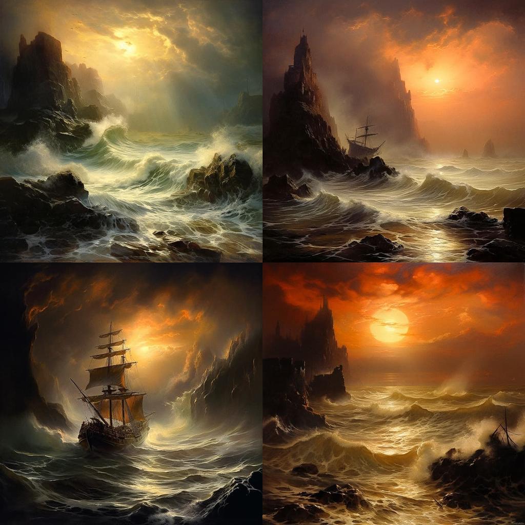 Edward Moran style, Midjourney V5.2, render 1 of 4