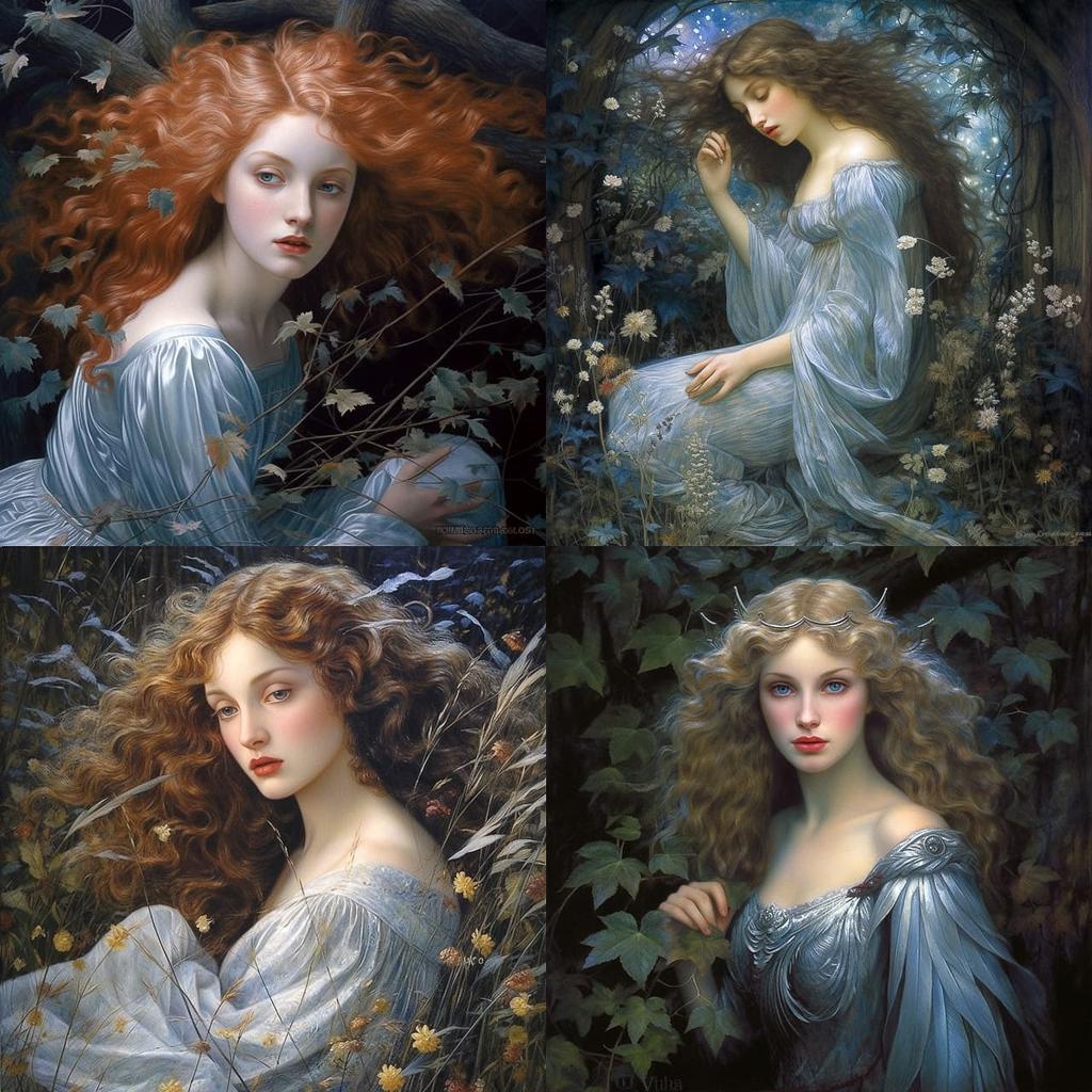 Edward Robert Hughes style, Midjourney V5.2, render 1 of 4