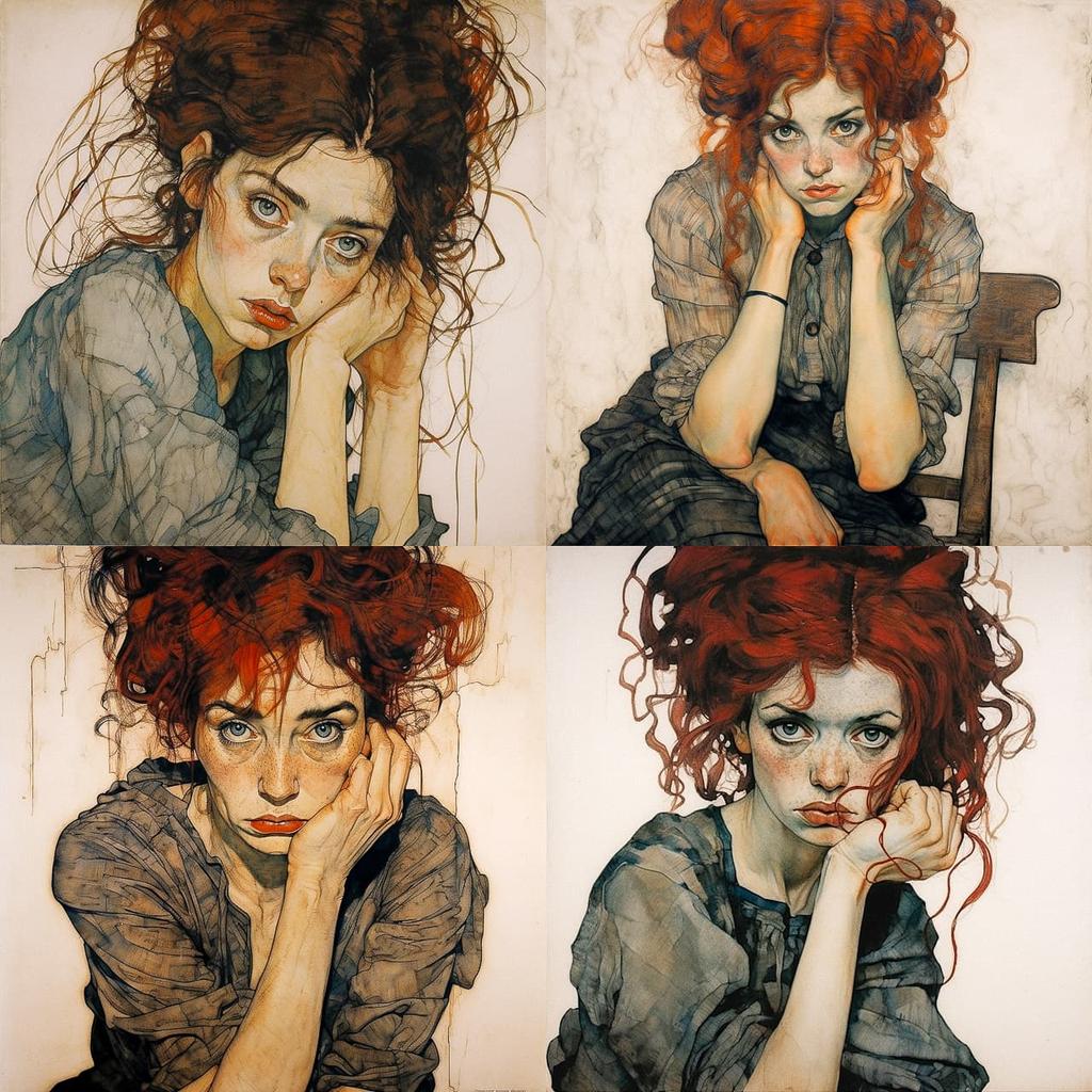 Egon Schiele style, Midjourney V5.2, render 1 of 4