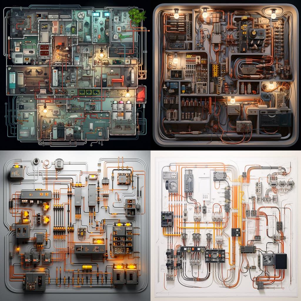 Electrical layout style, Midjourney V5.2, render 1 of 4