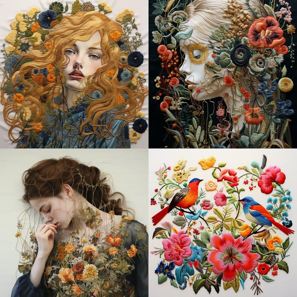 Embroidery style, Midjourney V5.2, render 1 of 4