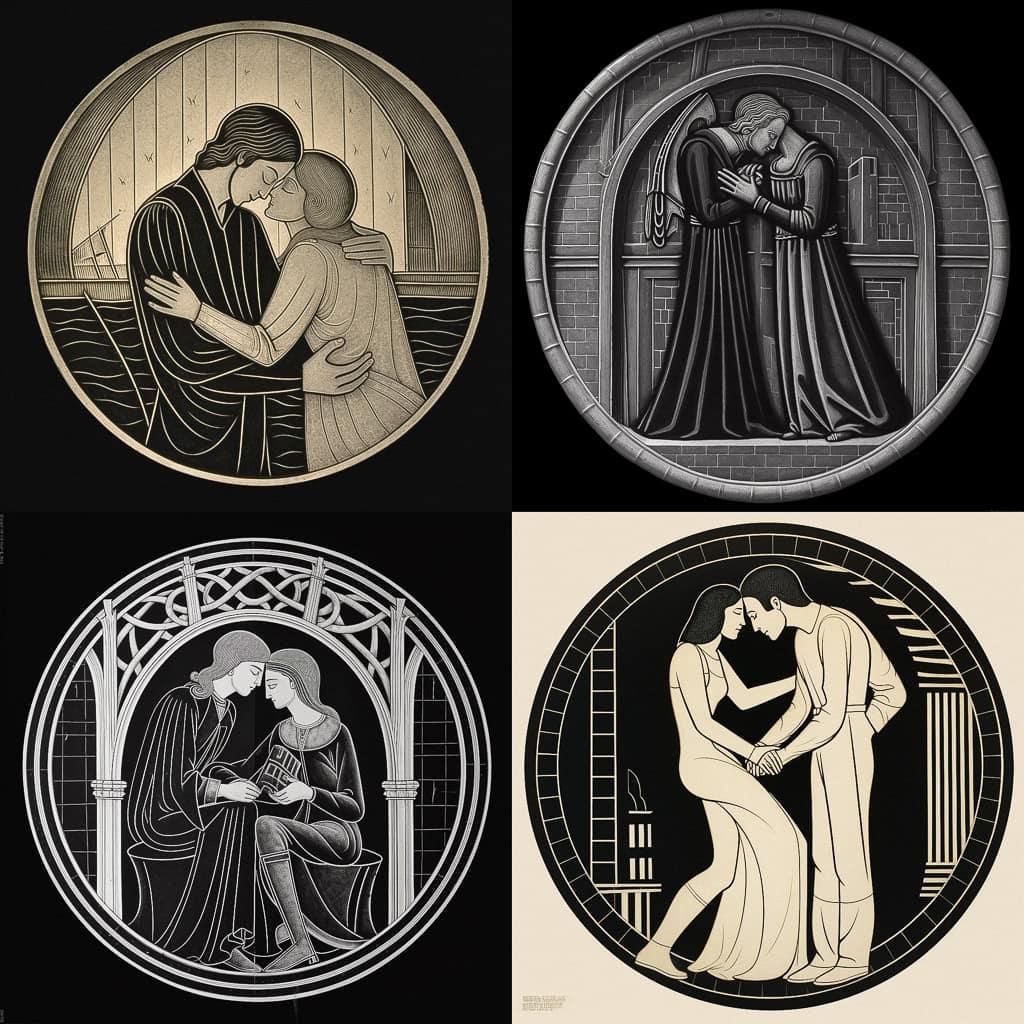 Eric Gill style, Midjourney V5.2, render 1 of 4