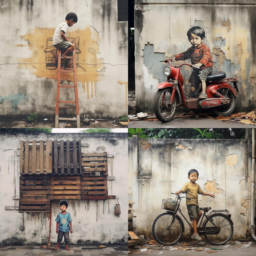 Ernest Zacharevic style, Midjourney V5.2, render 1 of 4