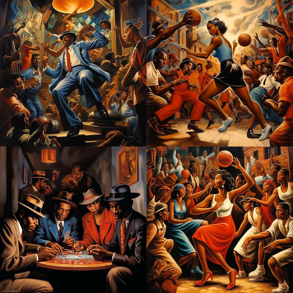 Ernie Barnes style, Midjourney V5.2, render 1 of 4
