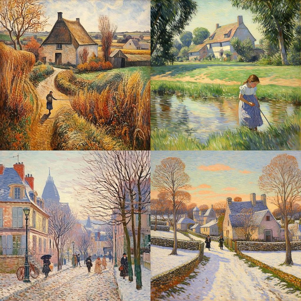 Esther Pissarro style, Midjourney V5.2, render 1 of 4