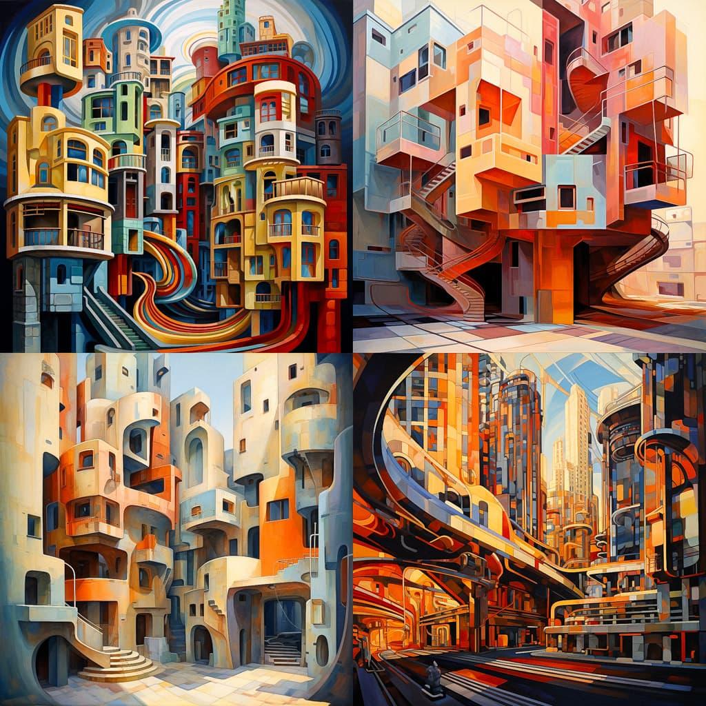 Expressionist architecture style, Midjourney V5.2, render 1 of 4