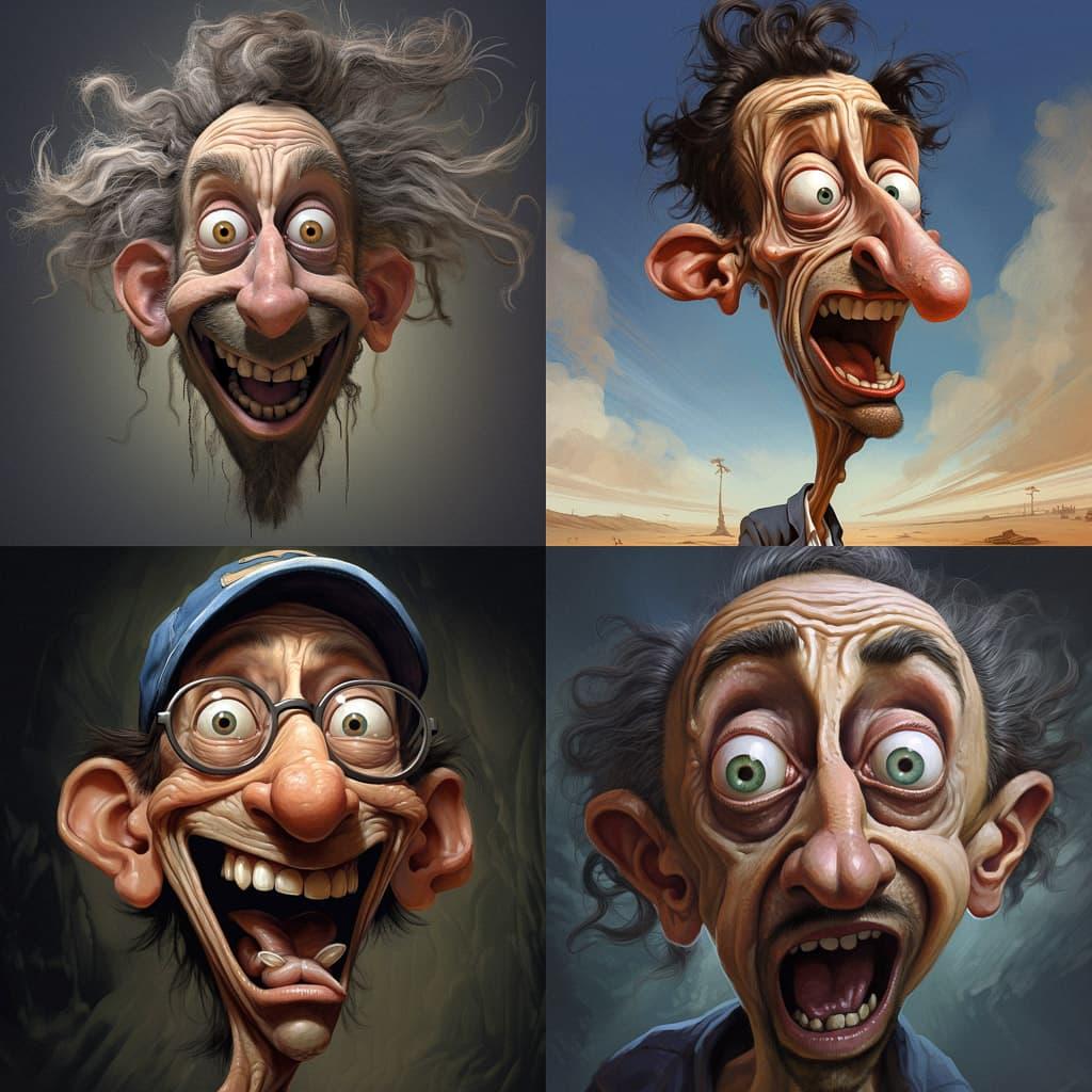 Extreme caricature style, Midjourney V5.2, render 1 of 4