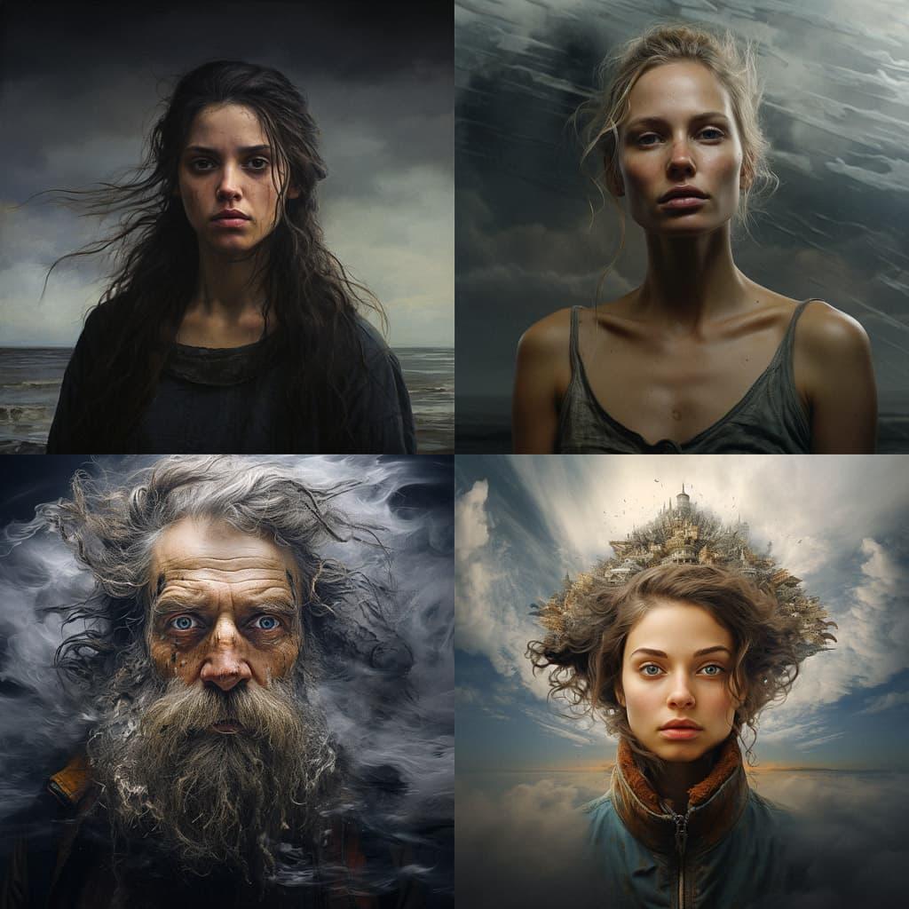Extreme wide portrait style, Midjourney V5.2, render 1 of 4