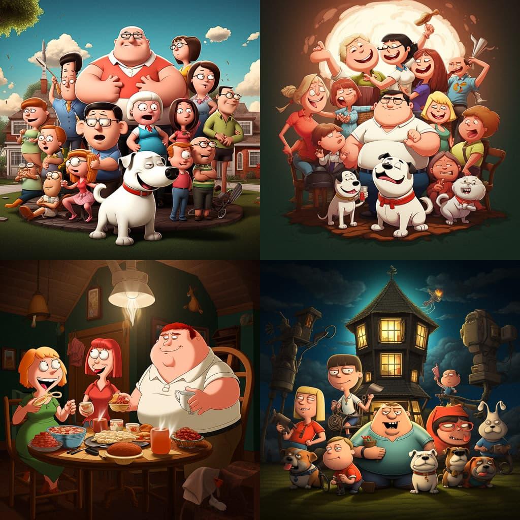 Family Guy style, Midjourney V5.2, render 1 of 4