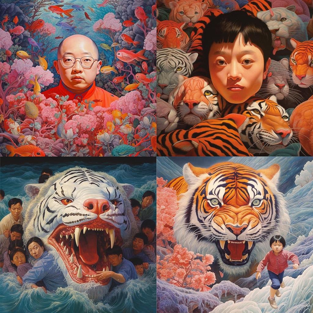 Fang Lijun style, Midjourney V5.2, render 1 of 4