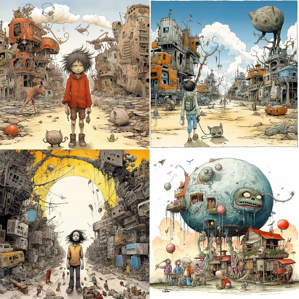 Farel Dalrymple style, Midjourney V5.2, render 1 of 4