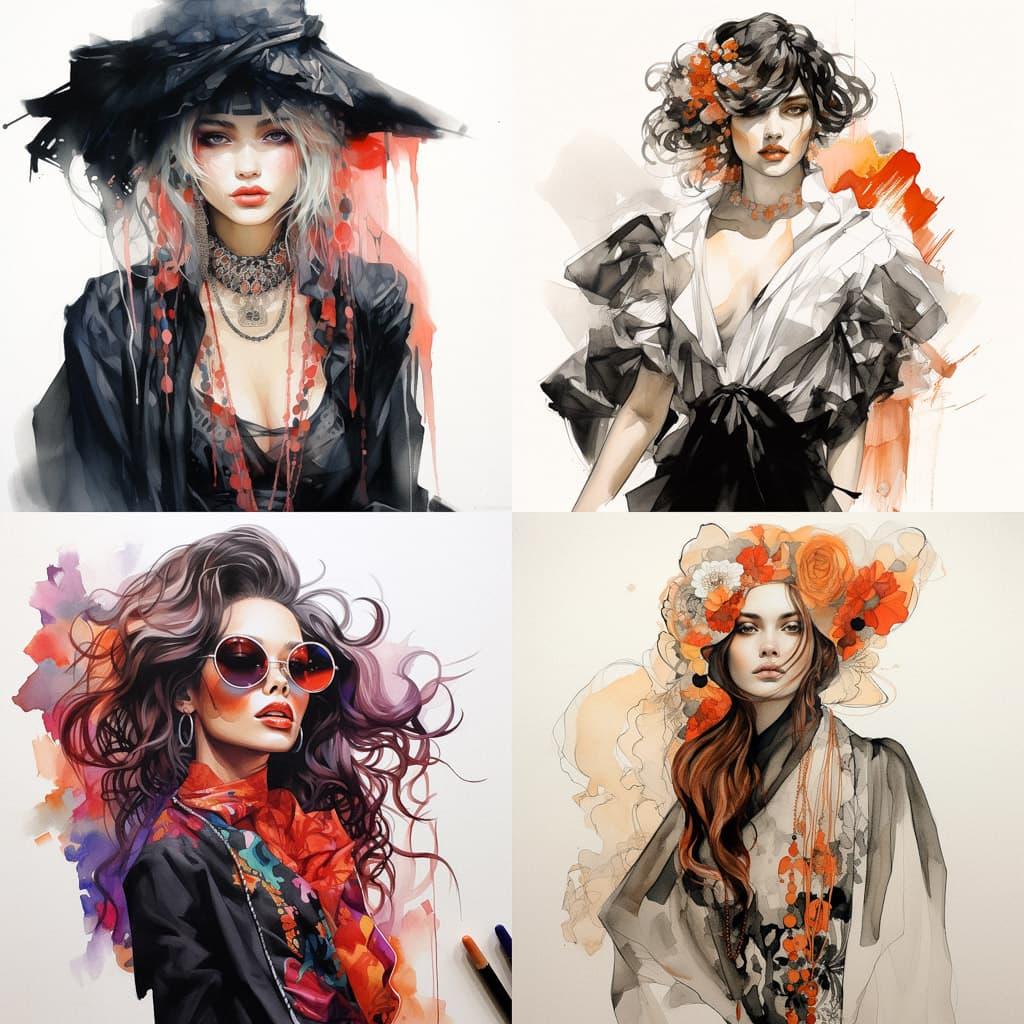 Fashion illustration style, Midjourney V5.2, render 1 of 4