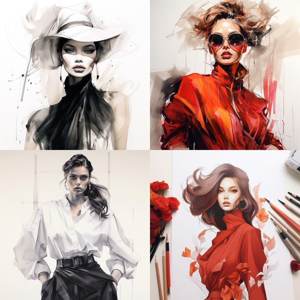Fashion sketch style, Midjourney V5.2, render 1 of 4