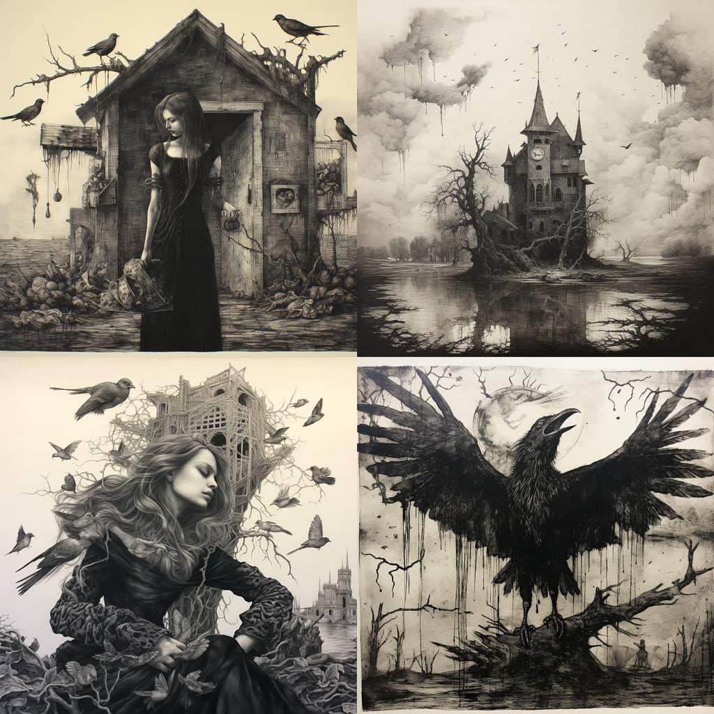 Fine art etching style, Midjourney V5.2, render 1 of 4