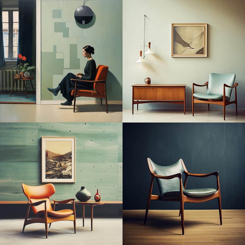 Finn Juhl style, Midjourney V5.2, render 1 of 4