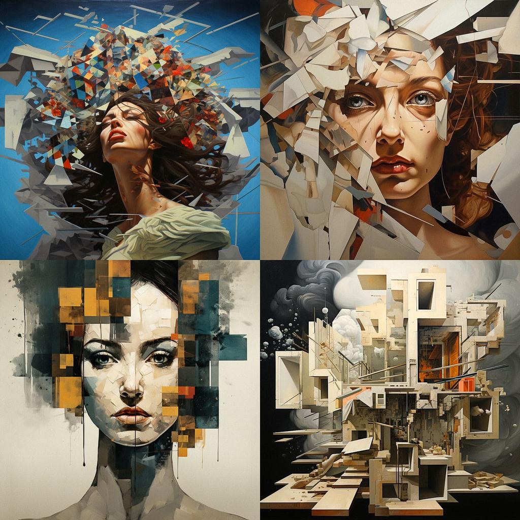 Fragmented composition style, Midjourney V5.2, render 1 of 4