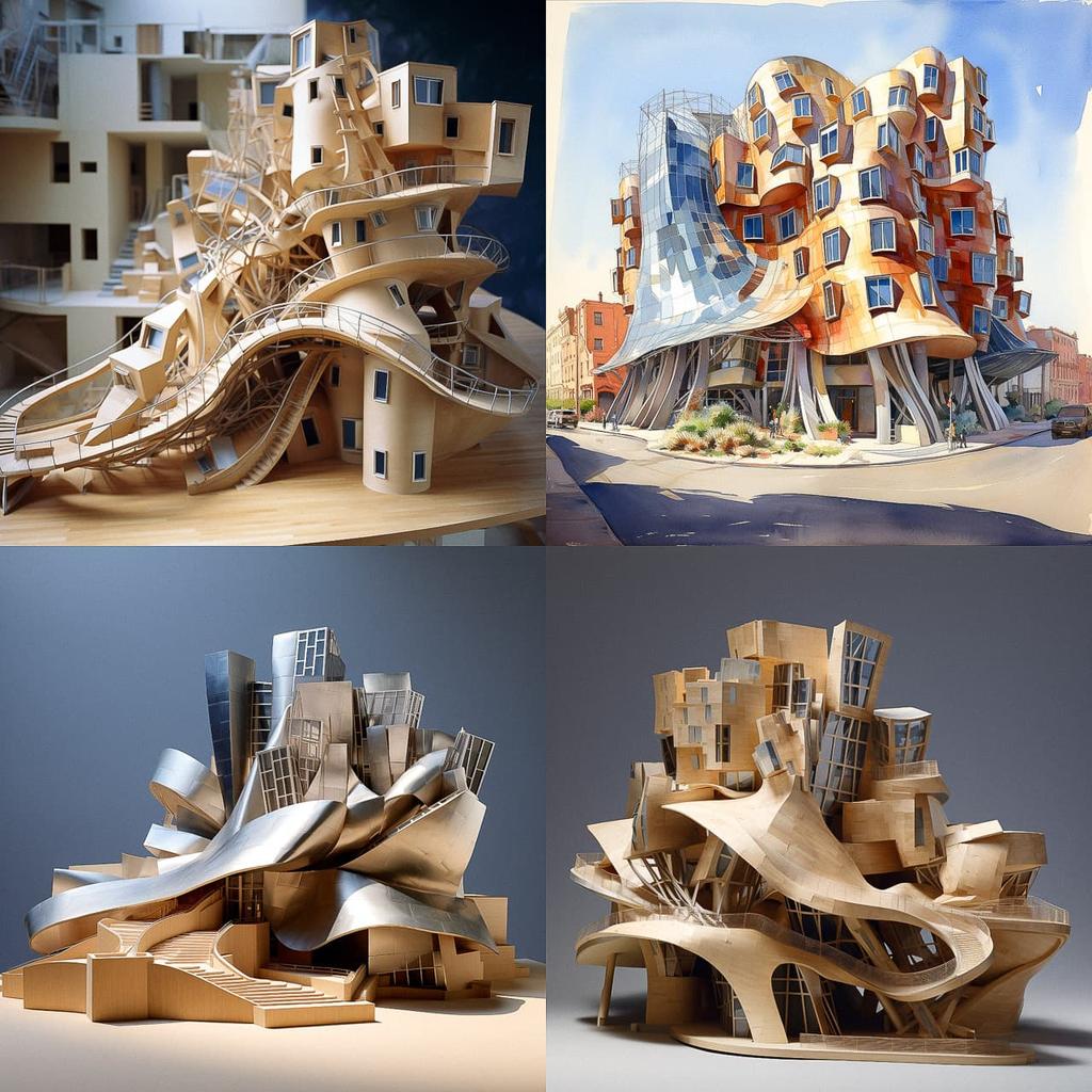 Frank Gehry style, Midjourney V5.2, render 1 of 4