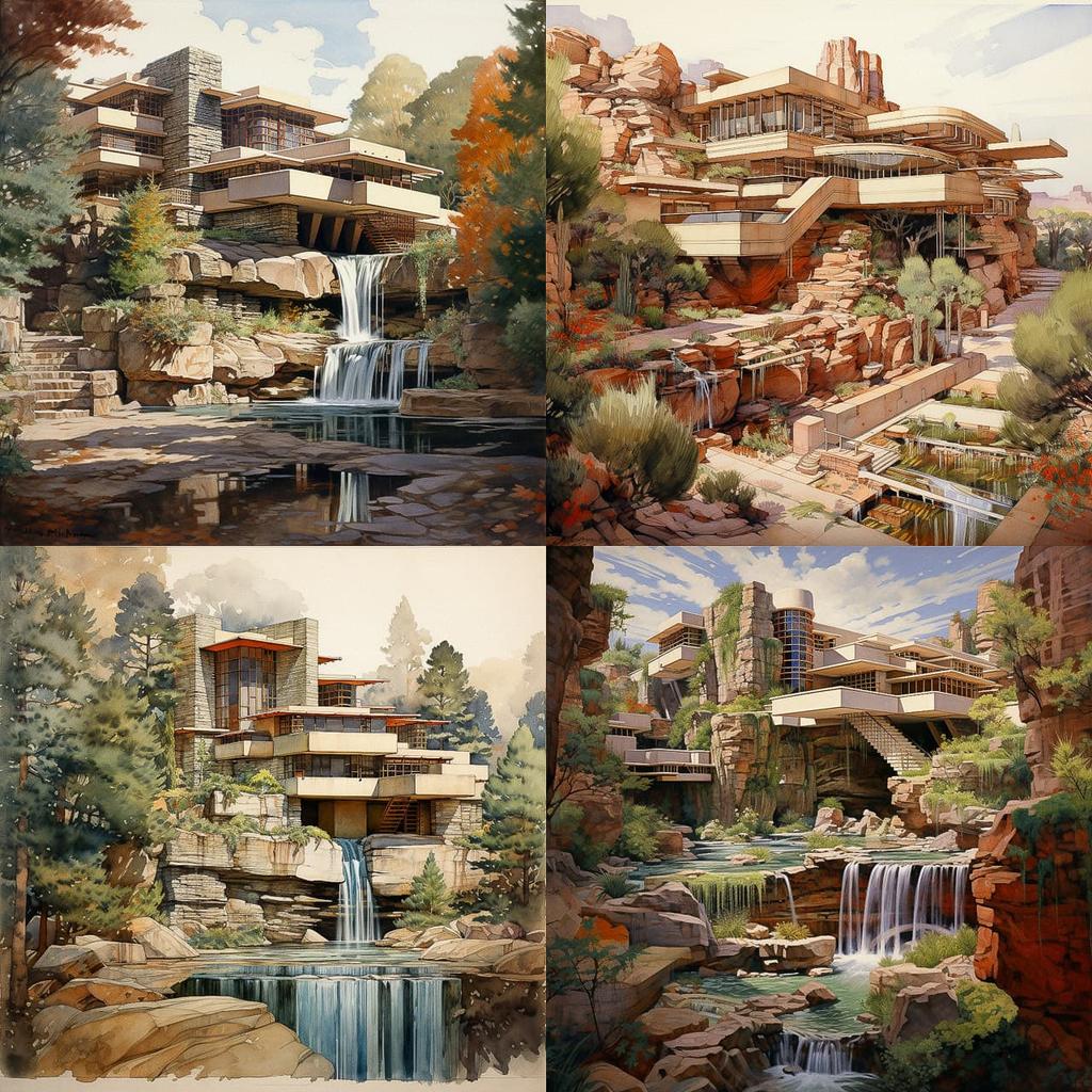 Frank Lloyd Wright style, Midjourney V5.2, render 1 of 4