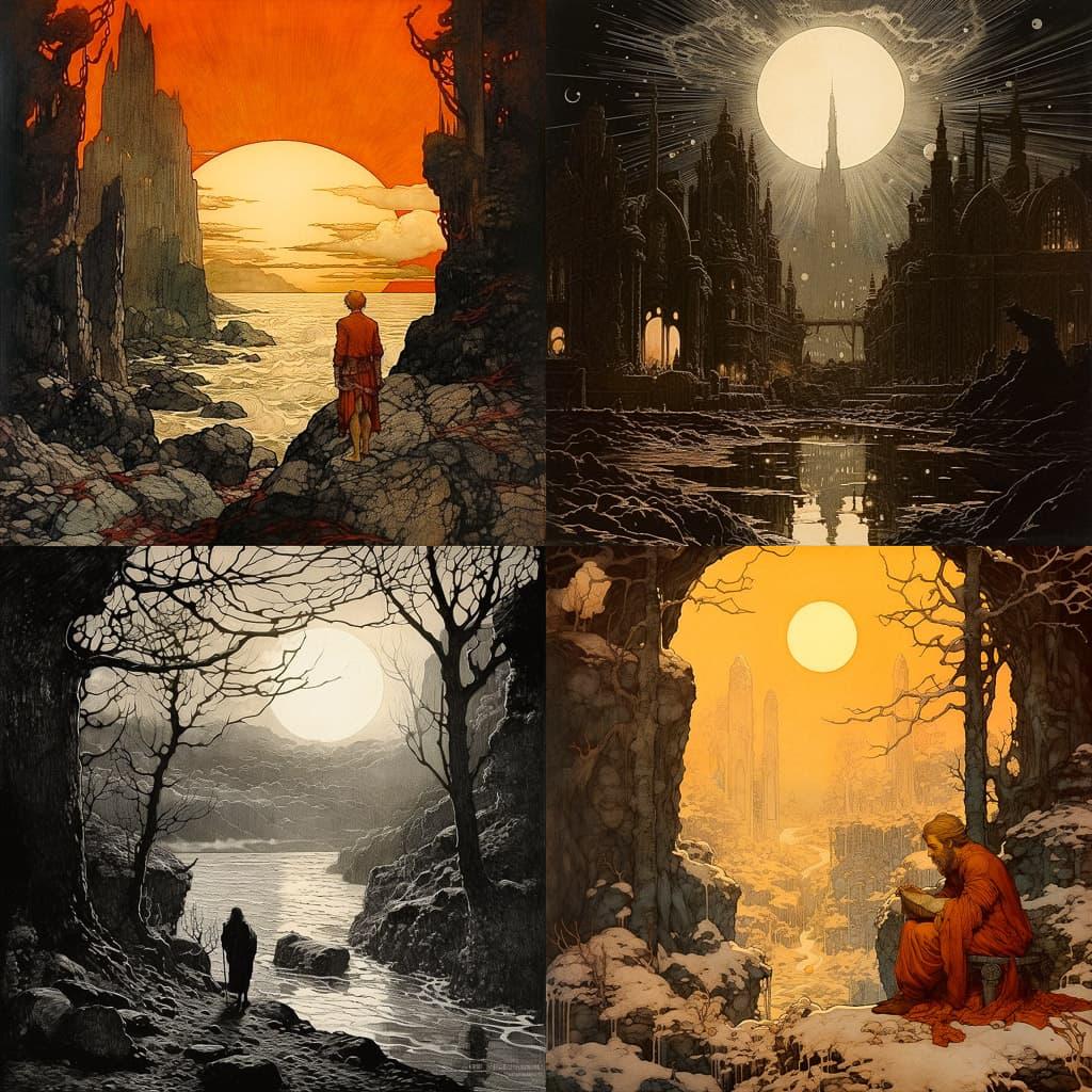 Franklin Booth style, Midjourney V5.2, render 1 of 4