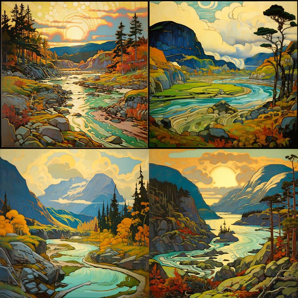 Franklin Carmichael style, Midjourney V5.2, render 1 of 4