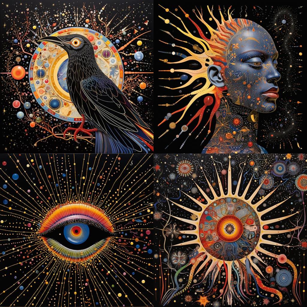 Fred Tomaselli style, Midjourney V5.2, render 1 of 4