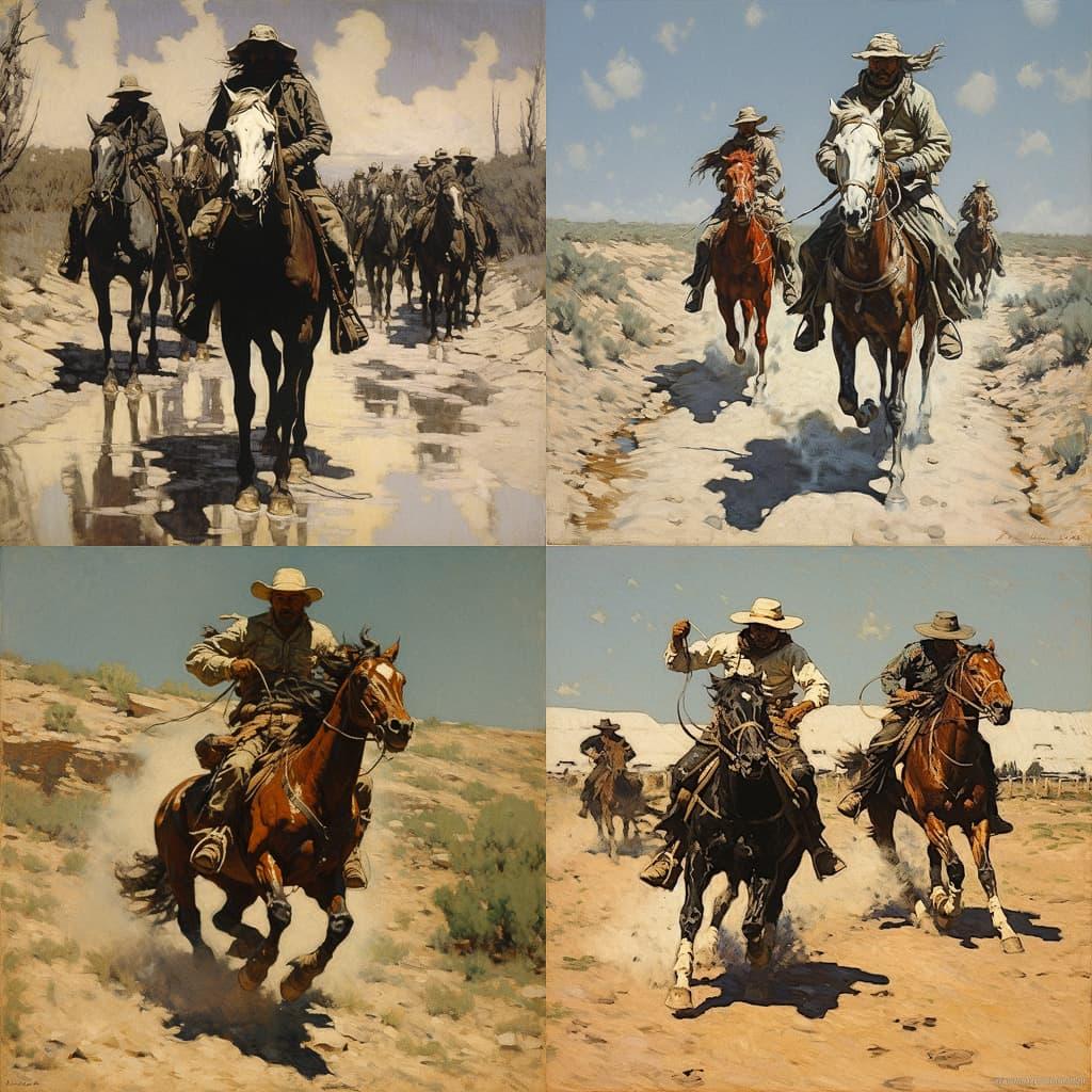 Frederic Remington style, Midjourney V5.2, render 1 of 4