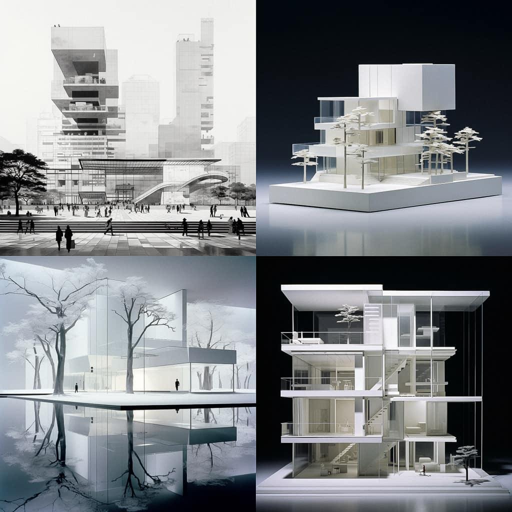 Fumihiko Maki style, Midjourney V5.2, render 1 of 4