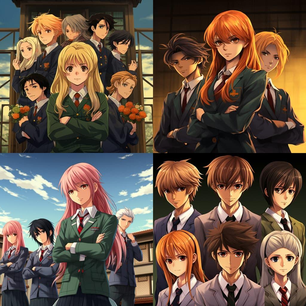 Gakuen anime style style, Midjourney V5.2, render 1 of 4